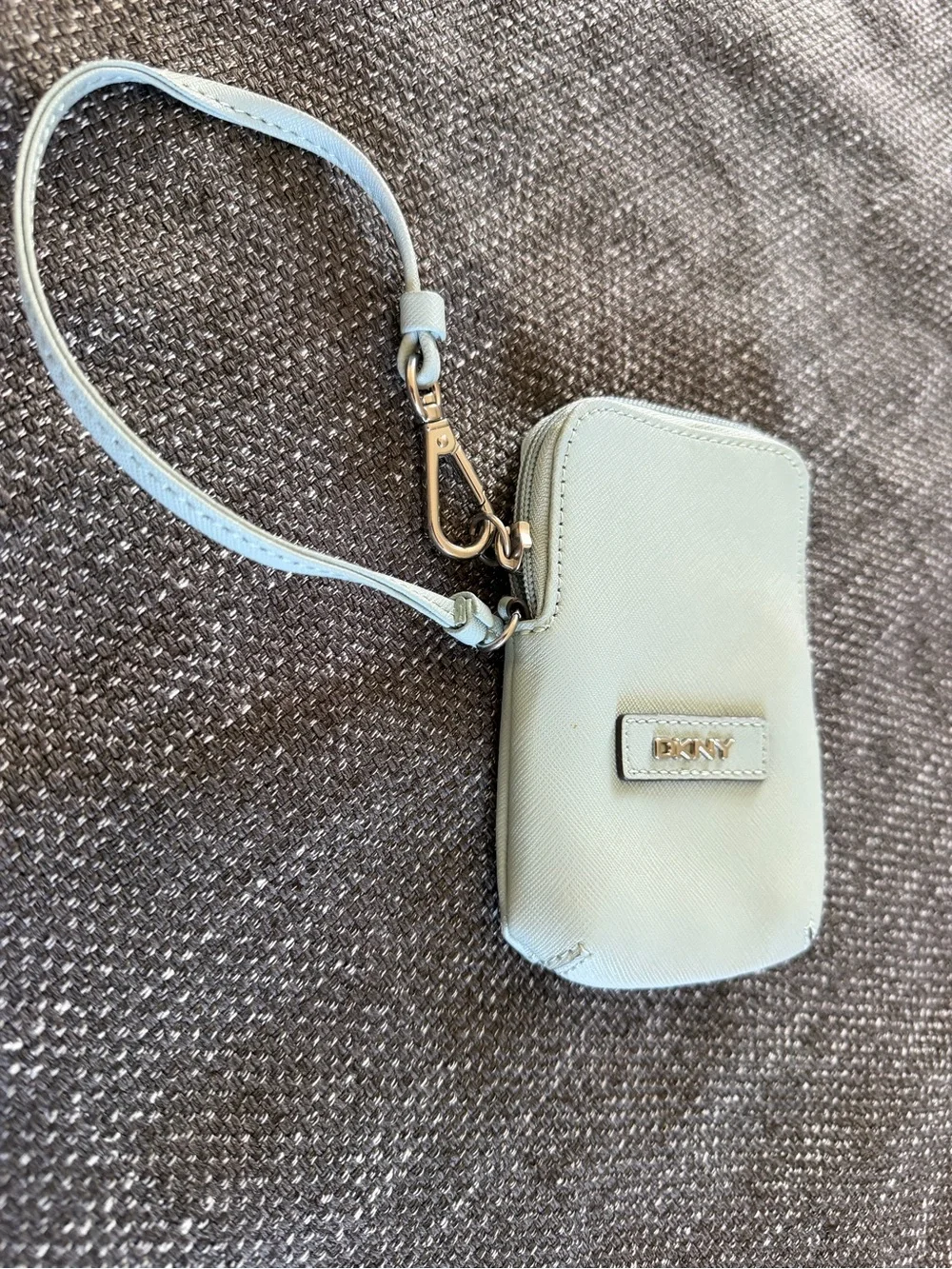 DKNY Mint Leather Wristlet Phone Pouch in Pale Green